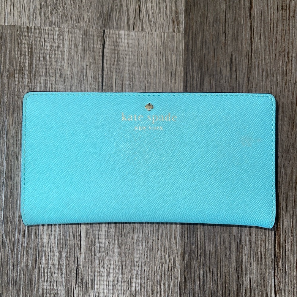 Kate Spade Grand Street Stacy Bifold Leather Slim Wallet Turquoise/Aqua/Blue